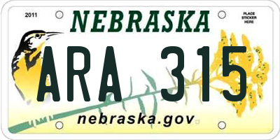 NE license plate ARA315