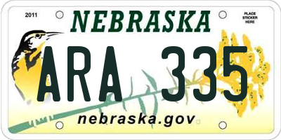 NE license plate ARA335