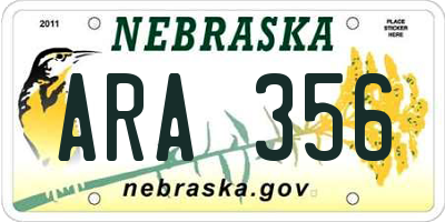 NE license plate ARA356