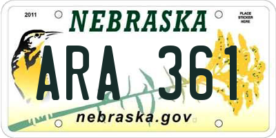 NE license plate ARA361