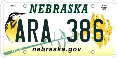 NE license plate ARA386