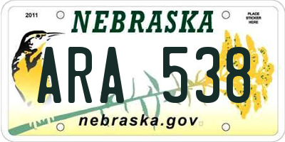 NE license plate ARA538
