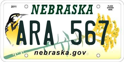 NE license plate ARA567
