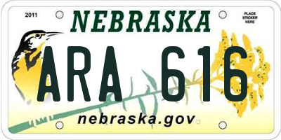 NE license plate ARA616