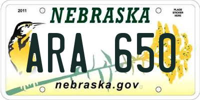 NE license plate ARA650