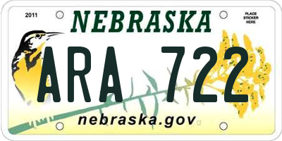 NE license plate ARA722