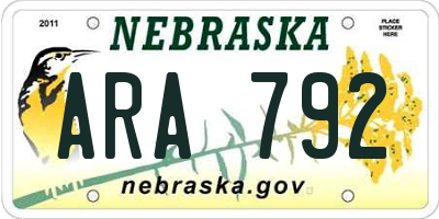 NE license plate ARA792