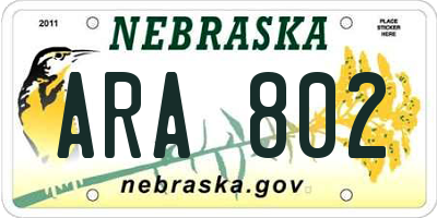 NE license plate ARA802