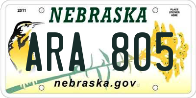 NE license plate ARA805