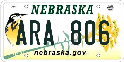 NE license plate ARA806