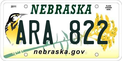 NE license plate ARA822