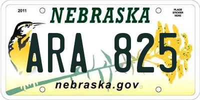 NE license plate ARA825
