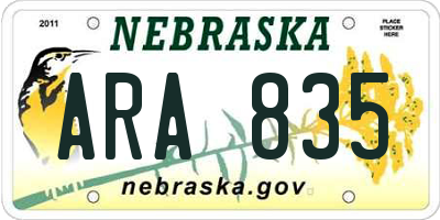 NE license plate ARA835