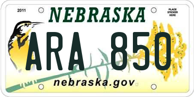 NE license plate ARA850