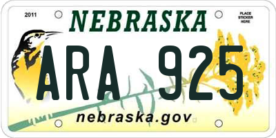 NE license plate ARA925