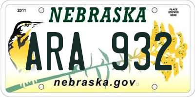NE license plate ARA932