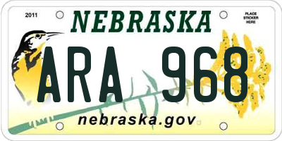 NE license plate ARA968