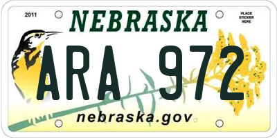 NE license plate ARA972