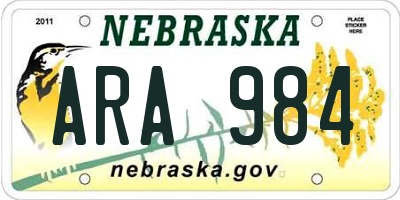 NE license plate ARA984