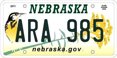 NE license plate ARA985