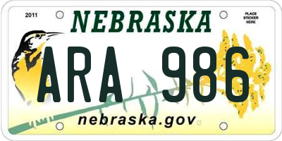 NE license plate ARA986
