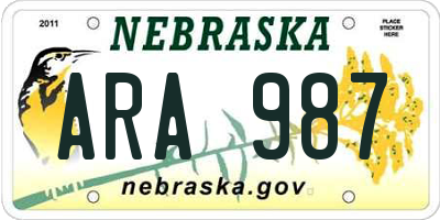 NE license plate ARA987