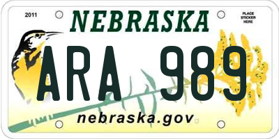 NE license plate ARA989