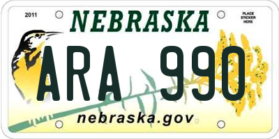 NE license plate ARA990
