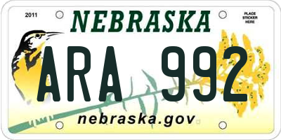 NE license plate ARA992
