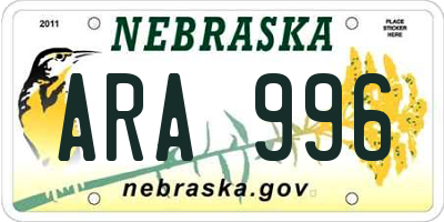 NE license plate ARA996