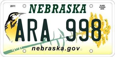 NE license plate ARA998