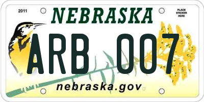 NE license plate ARB007