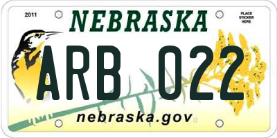 NE license plate ARB022
