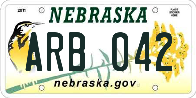 NE license plate ARB042