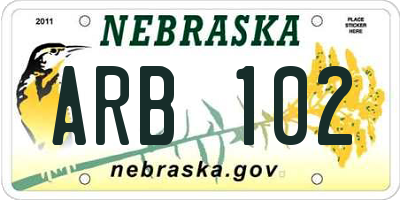 NE license plate ARB102