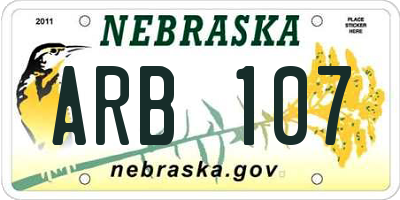 NE license plate ARB107