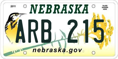 NE license plate ARB215