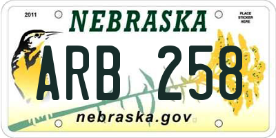 NE license plate ARB258
