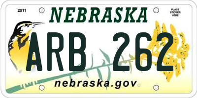 NE license plate ARB262