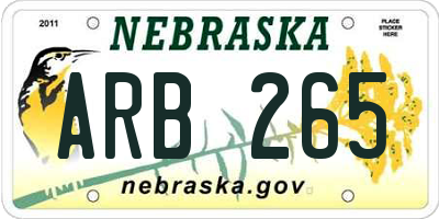 NE license plate ARB265