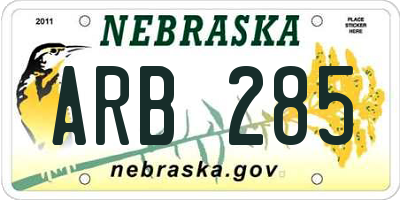 NE license plate ARB285