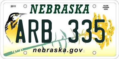 NE license plate ARB335
