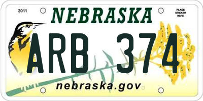 NE license plate ARB374