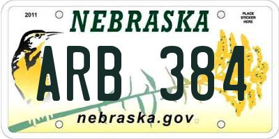 NE license plate ARB384