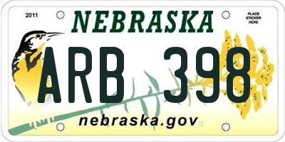 NE license plate ARB398