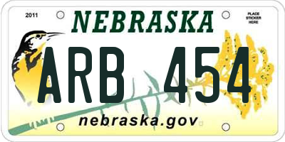 NE license plate ARB454