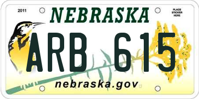 NE license plate ARB615
