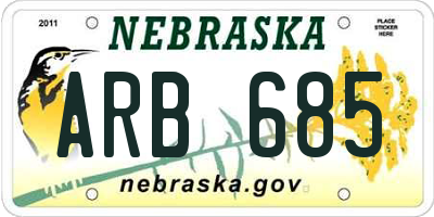 NE license plate ARB685