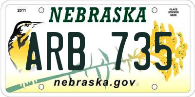 NE license plate ARB735