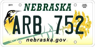 NE license plate ARB752